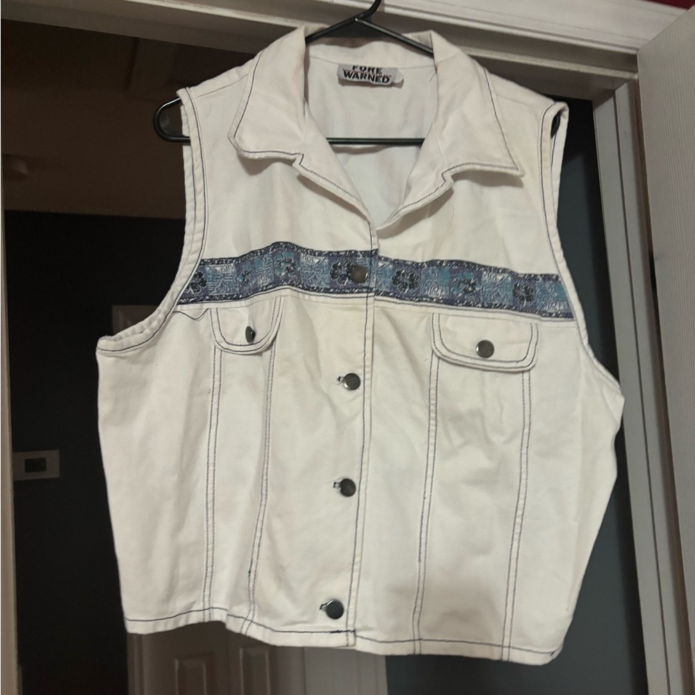 Vintage 1990s “Fore Warned” White Denim Vest